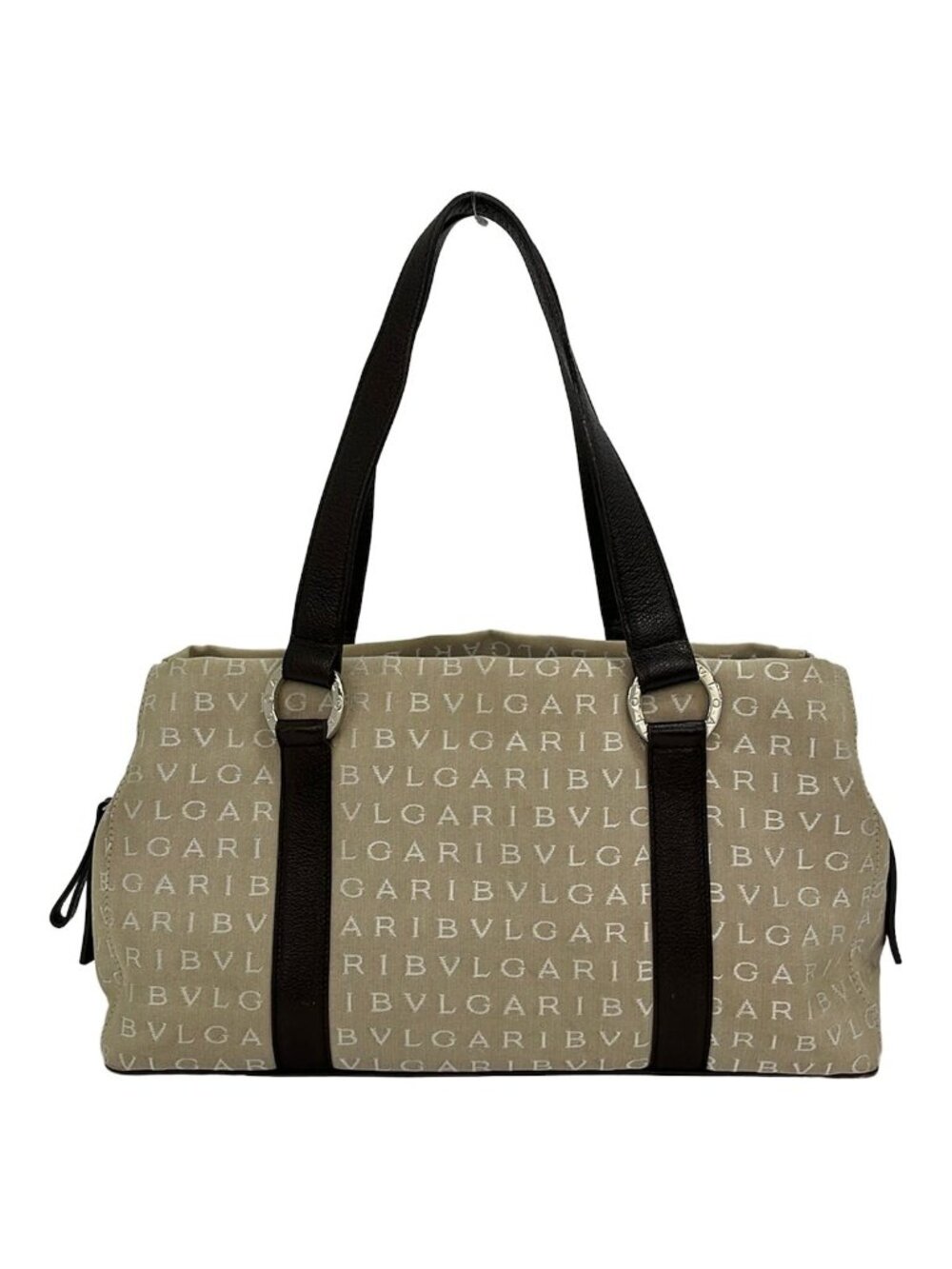 Bvlgari Handbag Logomania Beige Dark Brown Ivory Leather